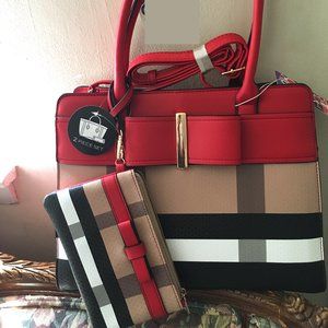 Plaid Purse Bag Pocketbook & Matching Wristlet